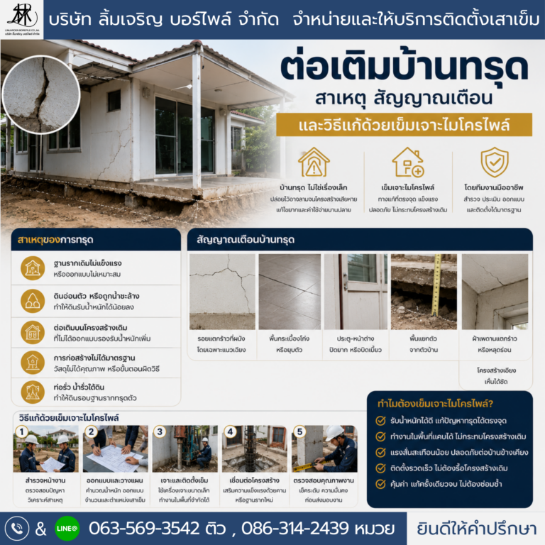 ทีมช่างกำลังติดตั้งเข็มกด Jack-in Pile เสริมฐานรากบ้านที่ทรุดตัว